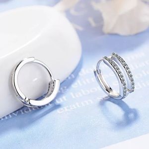 🌟 Sterling Silver Diamond Huggie Hoop Earrings